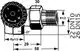 Thermostat-Ventilunterteil von IMI Hydronic Engineering in Winkelausführung mit einem integrierten Widerstand. Abbildung zeigt Detailansicht und Maße des Produkts.
